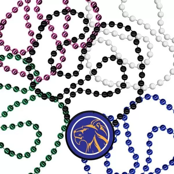 different mardi gras beads with one disk