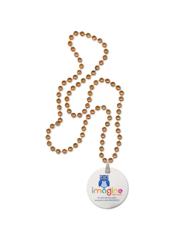 Orange Round Mardi Gras Beads w/Digital Imprint on Disk