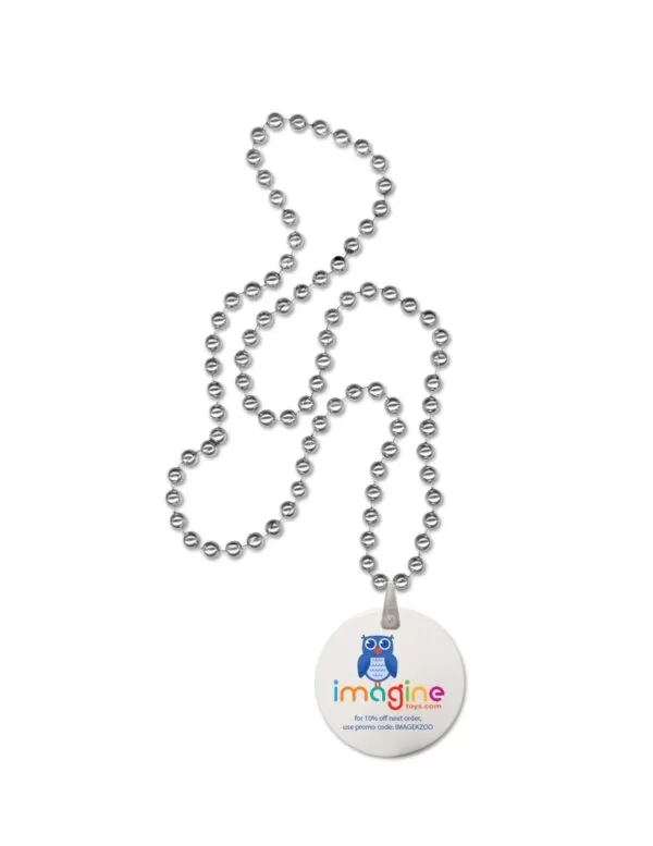 Silver Round Mardi Gras Beads w/Digital Imprint on Disk