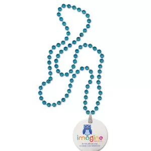 Turquoise Round Mardi Gras Beads w/Decal on Disk