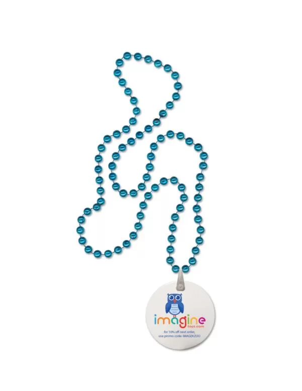 Turquoise Round Mardi Gras Beads w/Decal on Disk