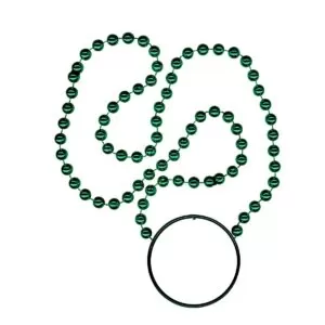 green mardi gras beads with disk