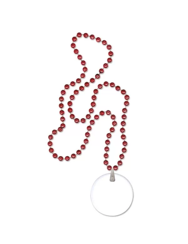 red mardi gras beads with disk