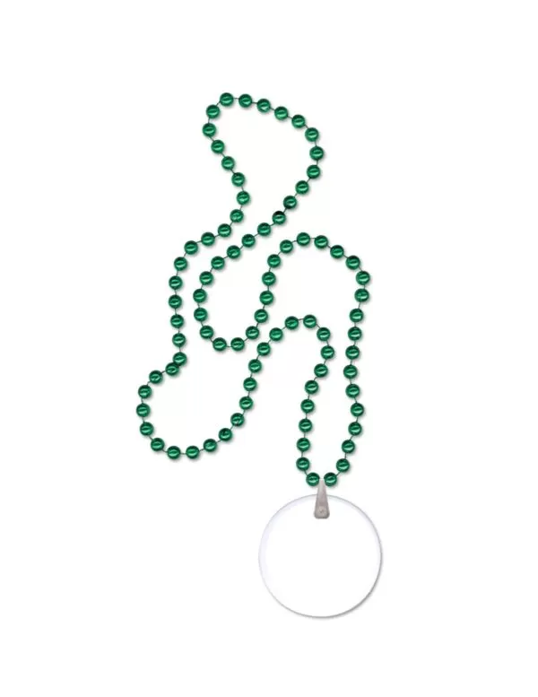 green beads with decal